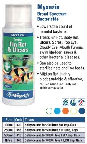 WATERLIFE Myxazin Fin Rot & Ulcers (100ml/250ml/500ml/1000ml)